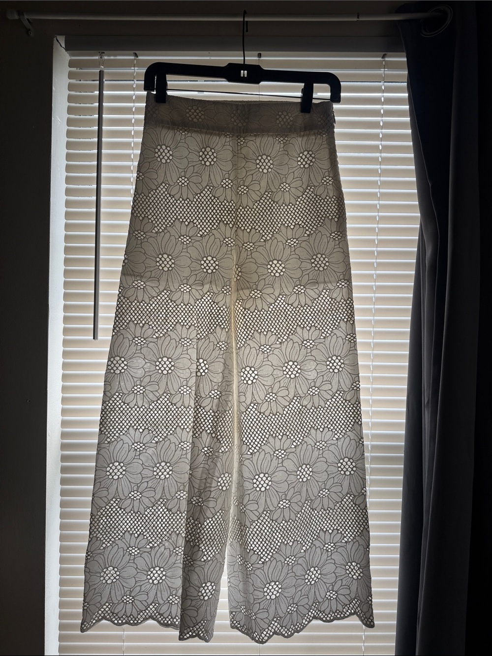 White Floral Lace A-Line Pants